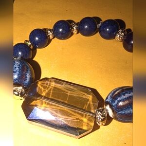Elegant Blue and Gold Beaded Bracelet